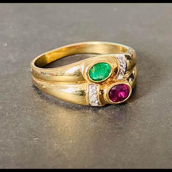 18k gold ruby & emerald Ring - Picture 5 of 8